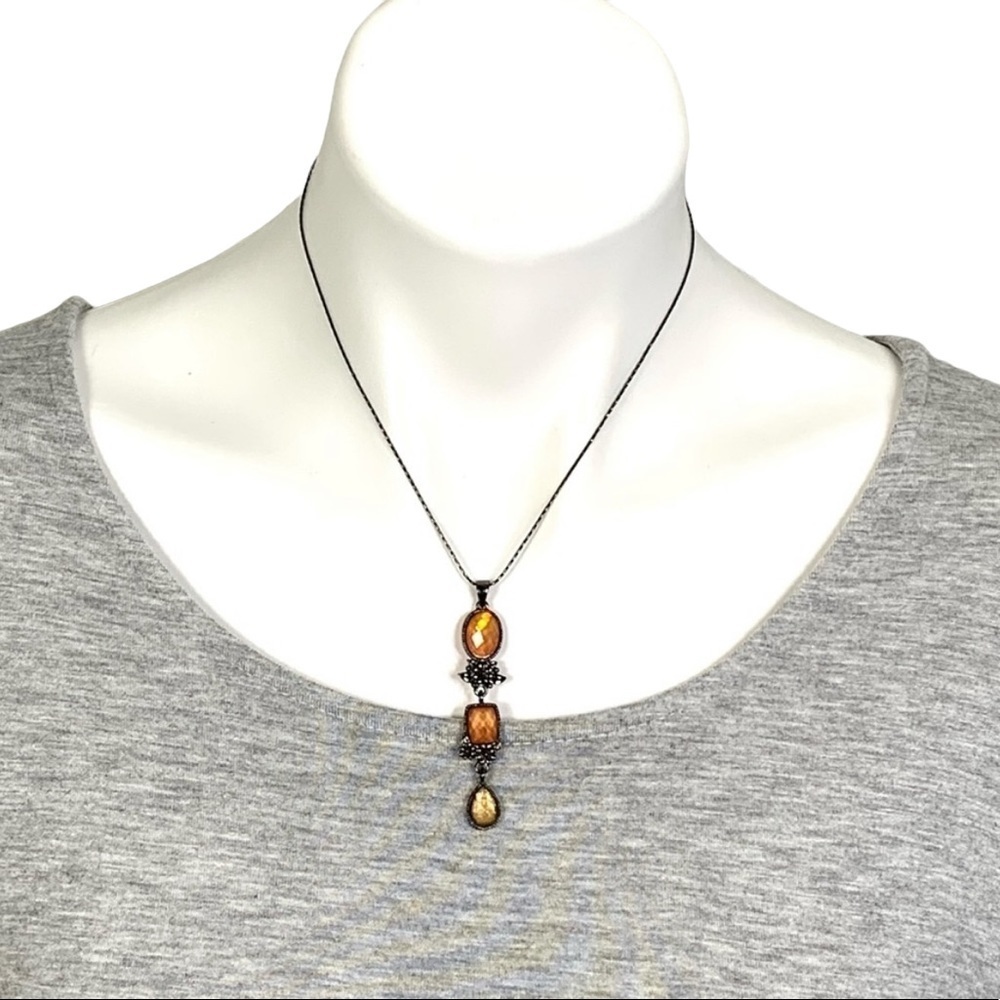 Gunmetal & Peach  Pendent Necklace 16”